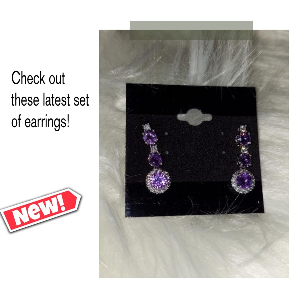 purple diamond dangling earrings